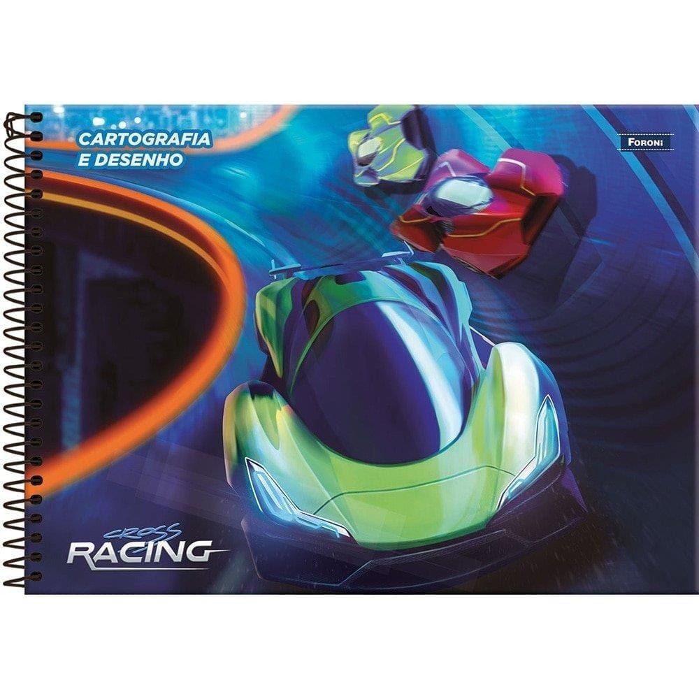 Caderno Cartografia Capa Dura Foroni Cross Racing 80 Folhas - Embalagem com 5 Unidades