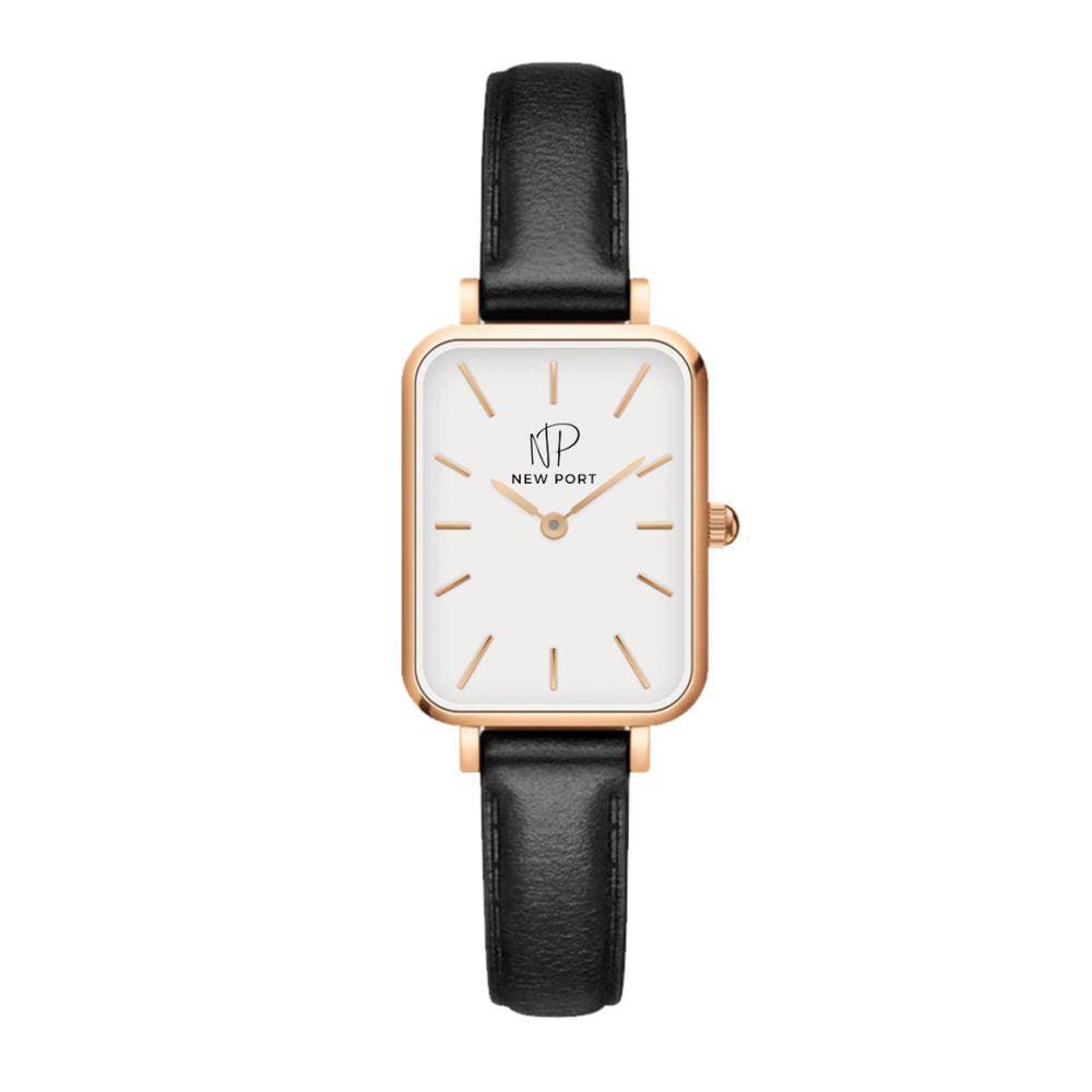 Relógio Feminino Quadrado Minimalista Pulseira Couro Vegano Piermont Rosé New Port