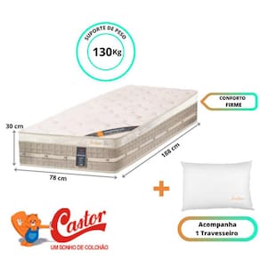 Colchão Castor Premium Tecnopedic Solteiro 78x188x30 (Largura Menor) + 1 Travesseiro Fibra