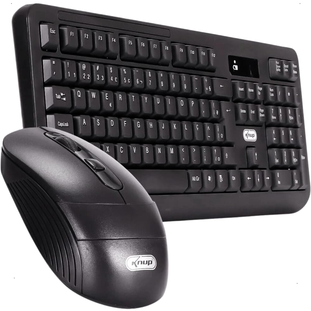 Kit Teclado E Mouse Sem Fio Abnt2 Full Size, 106 Teclas Silenciosas Qwerty, Teclas Gravadas Laser, Usb 2.0 3.0, Para Windows E Linux Knup Kp-2064