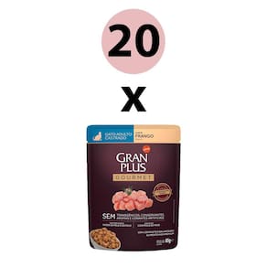KIT 20 Ração Úmida Gran Plus Gourmet Gatos Adultos Castrado Frango Sachê 85g
