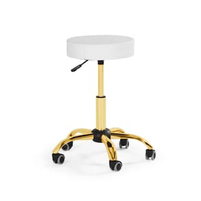 Banqueta Mocho - Sem Encosto - Branco | Dourado Brilho