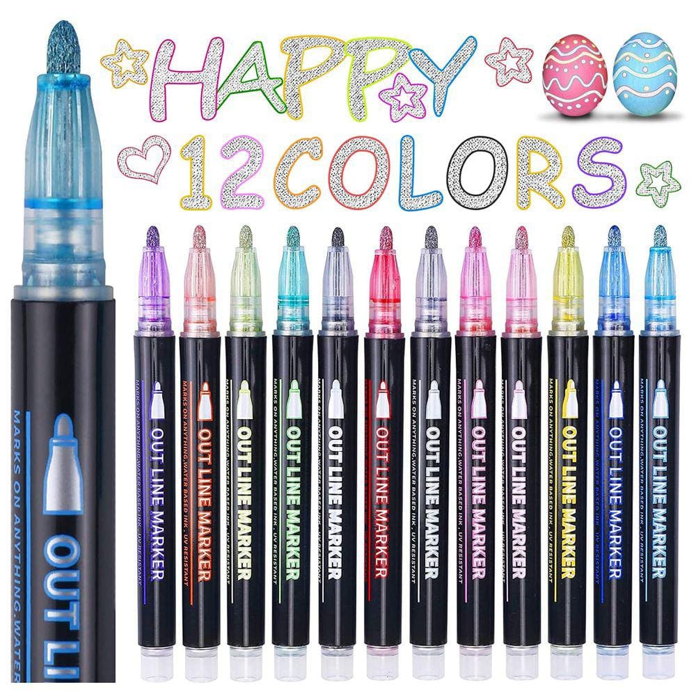 Canetas Shimmer Markers Yangmei Double Line Outline de 12 cores