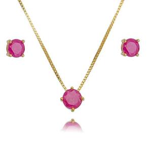 Conjunto Ponto de Luz Fuschia - Banhado em Ouro 18k