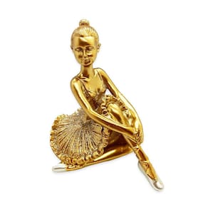 Bailarina Sentada Estatueta Enfeite Dourado Resina 9 cm