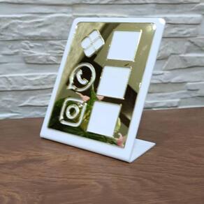 Placa De Acrilico Pix Com 3 Qr Code Branco E Dourado Zap