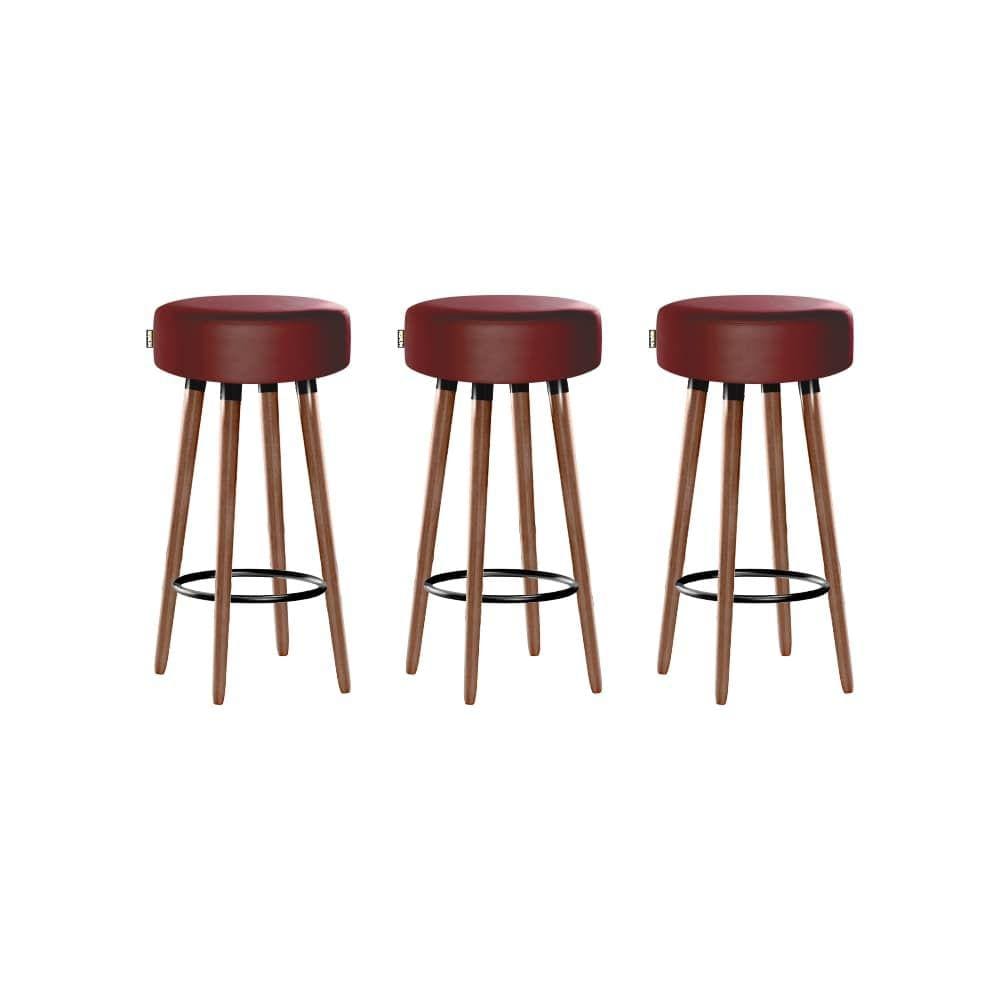 Kit 3 Banquetas Alta Pés Palito Roma Romã 70cm