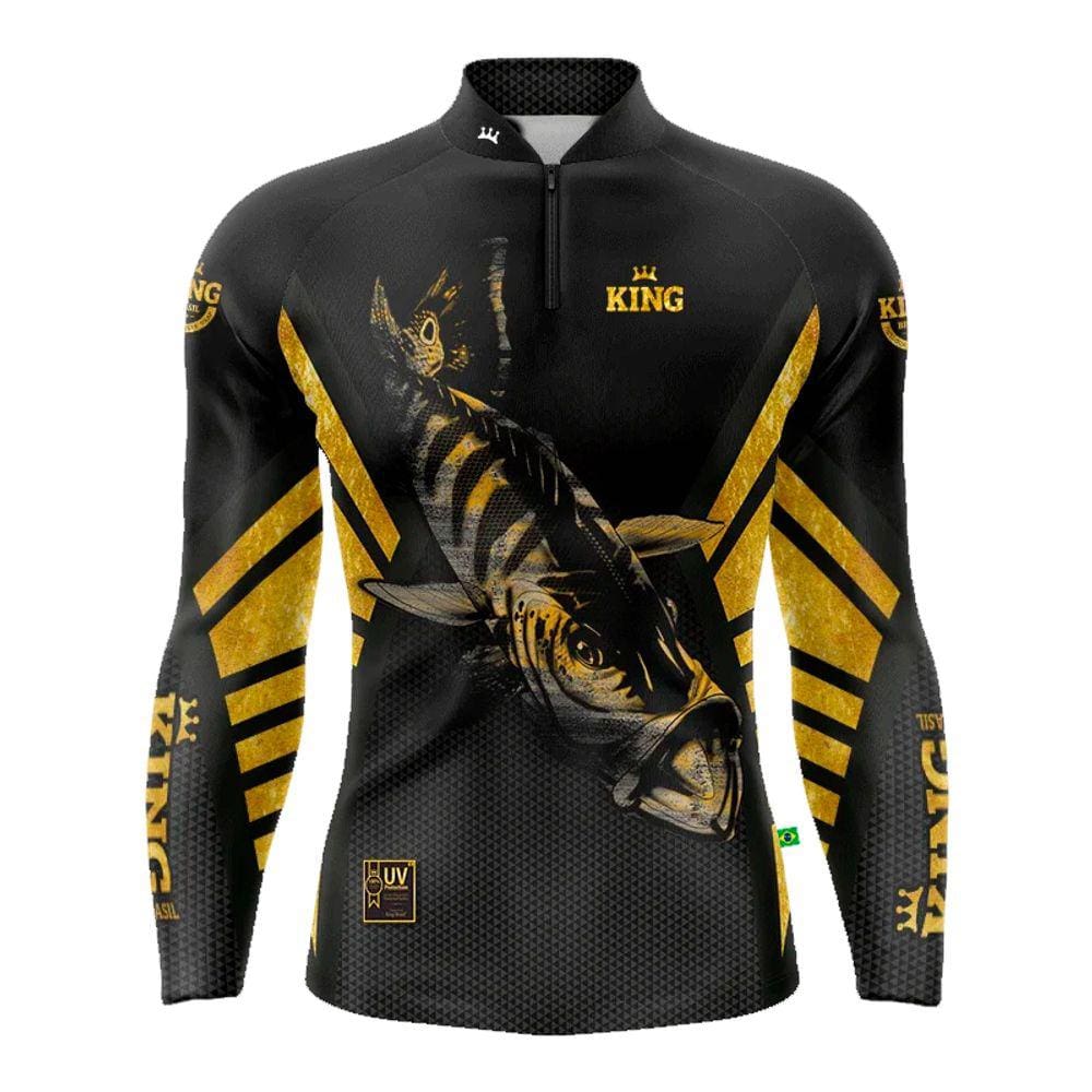 Camiseta Pesca King Brasil Fator Proteção Solar KFF10 Tucunaré Escura c/ Dourado