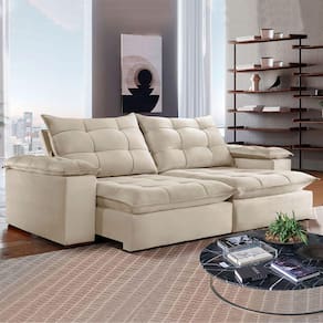 Sofá 5 Lugares Espanha Retrátil e Reclinável 290cm Bege Claro - Celflex