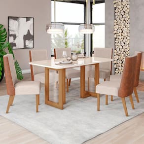 Mesa de Jantar 6 Lugares Isabella com Vidro Nature/Off White/Courano/Linho - Panorama Móveis