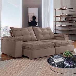 Sofá 4 Lugares Retrátil e Reclinável Espanha 250cm Bege Escuro - Celflex