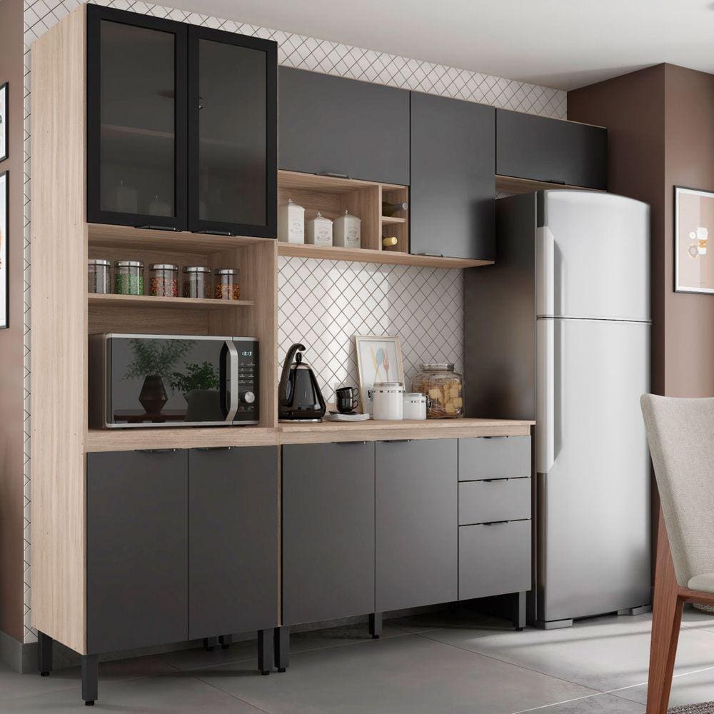 Cozinha Completa Firenze 10 Portas 2 Gavetas Avena Touch/Grafito - Demóbile