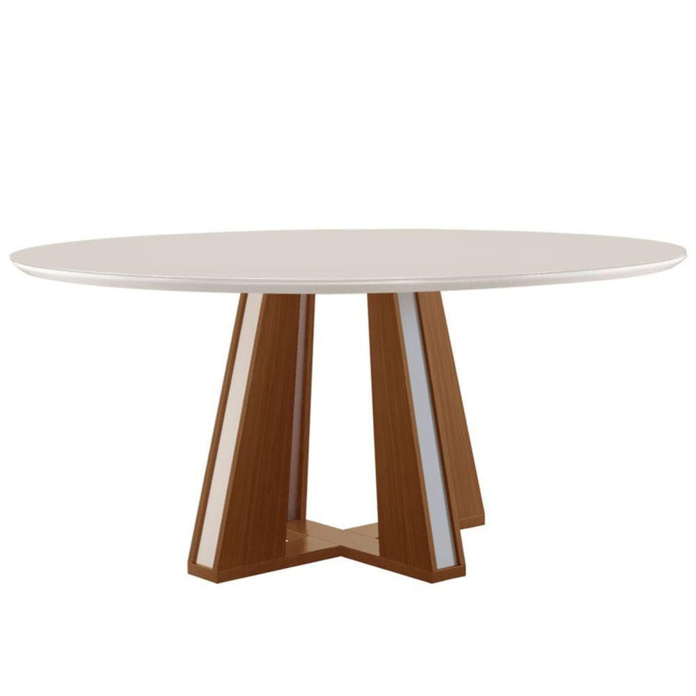 Mesa de Madeira Madri Redonda 100cm com Vidro Premio/Off White - Lj Móveis