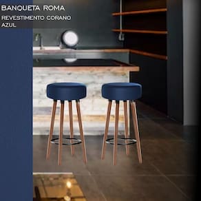 Banqueta Alta Berlim Pés Palito Estofada Kit 2 Peças Azul