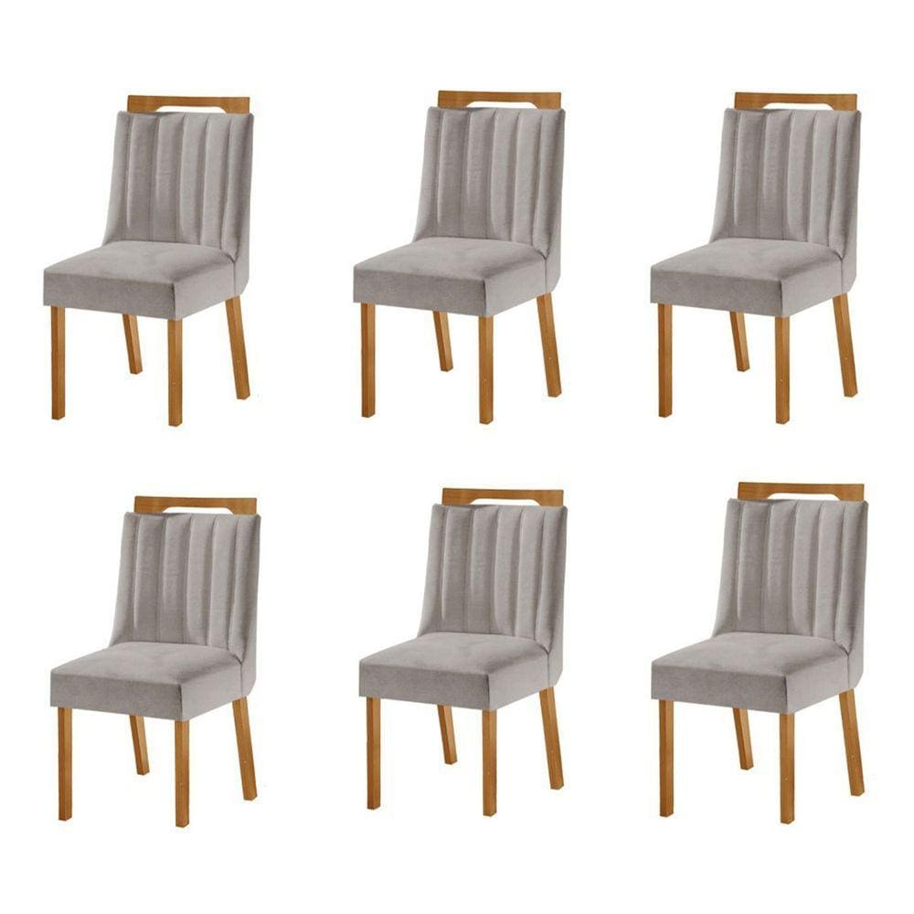 Kit 6 Cadeiras Lottus Cinamomo Linho/Cinza - Lj Móveis