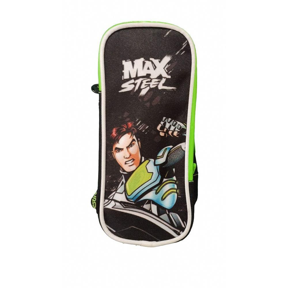 Estojo Escolar Duplo Max Steel Verde e Preto Sestini