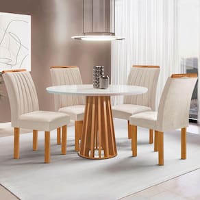 Mesa de Jantar 4 Lugares Kansas/Arizona com Vidro Cinamomo/Off White/Suede Bege 17990 - Cel Móveis
