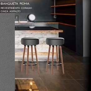 Banqueta Alta Berlim Pés Palito Estofada Redonda Asfalto