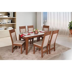 Conjunto Sala de Jantar Mesa Retangular Giovana com 6 Cadeiras Priscilla Marromlle/Off White