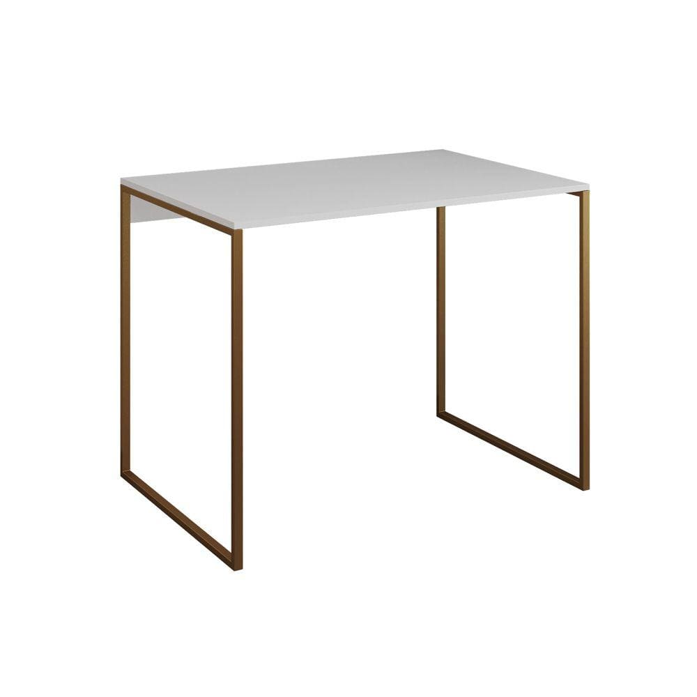 Escrivaninha Industrial Base Ferro Dourado Tampo Mdp Branco 90x50