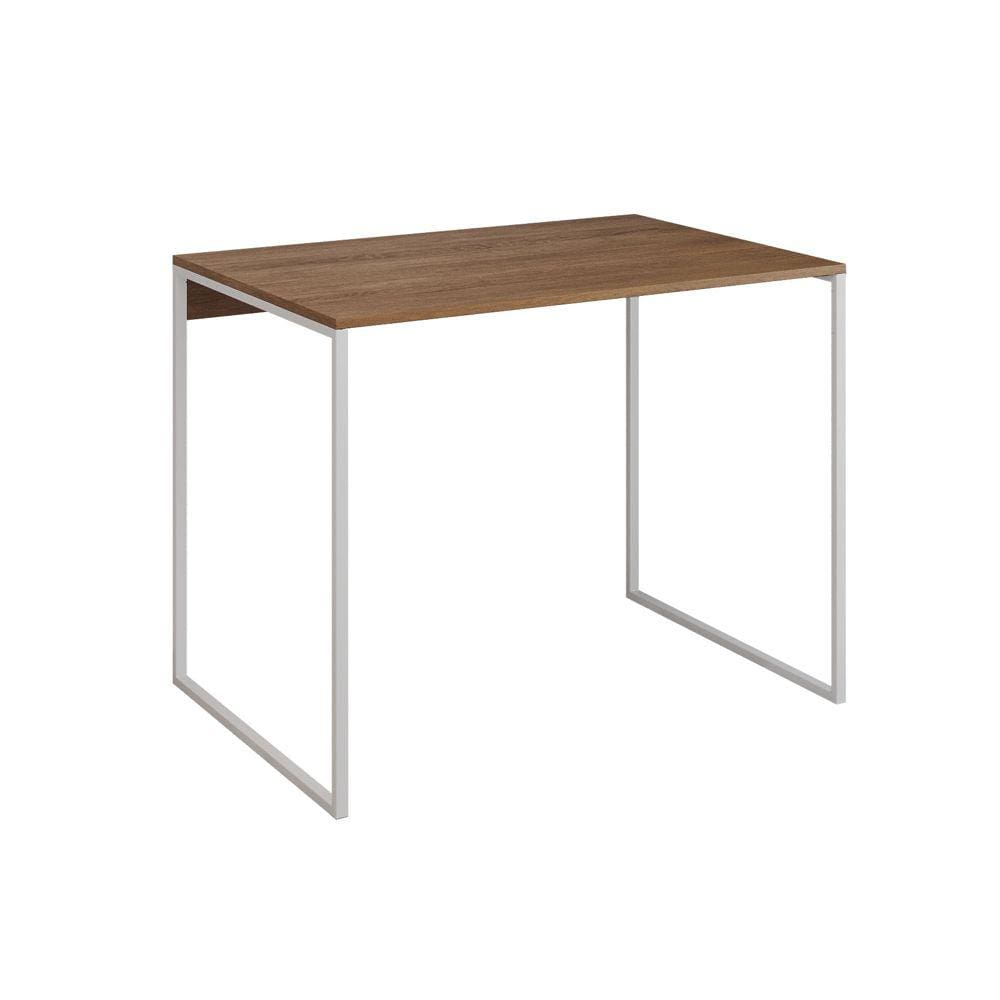 Escrivaninha Industrial Base Ferro Branco Tampo Mdp Amêndoa 90x50