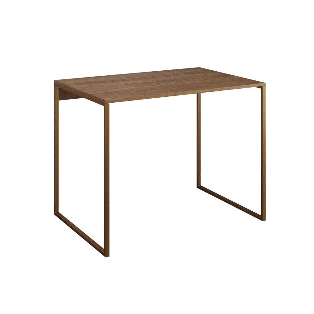 Mesa para Escritório Industrial Base Ferro Dourado Tampo Mdp Amêndoa 110x50