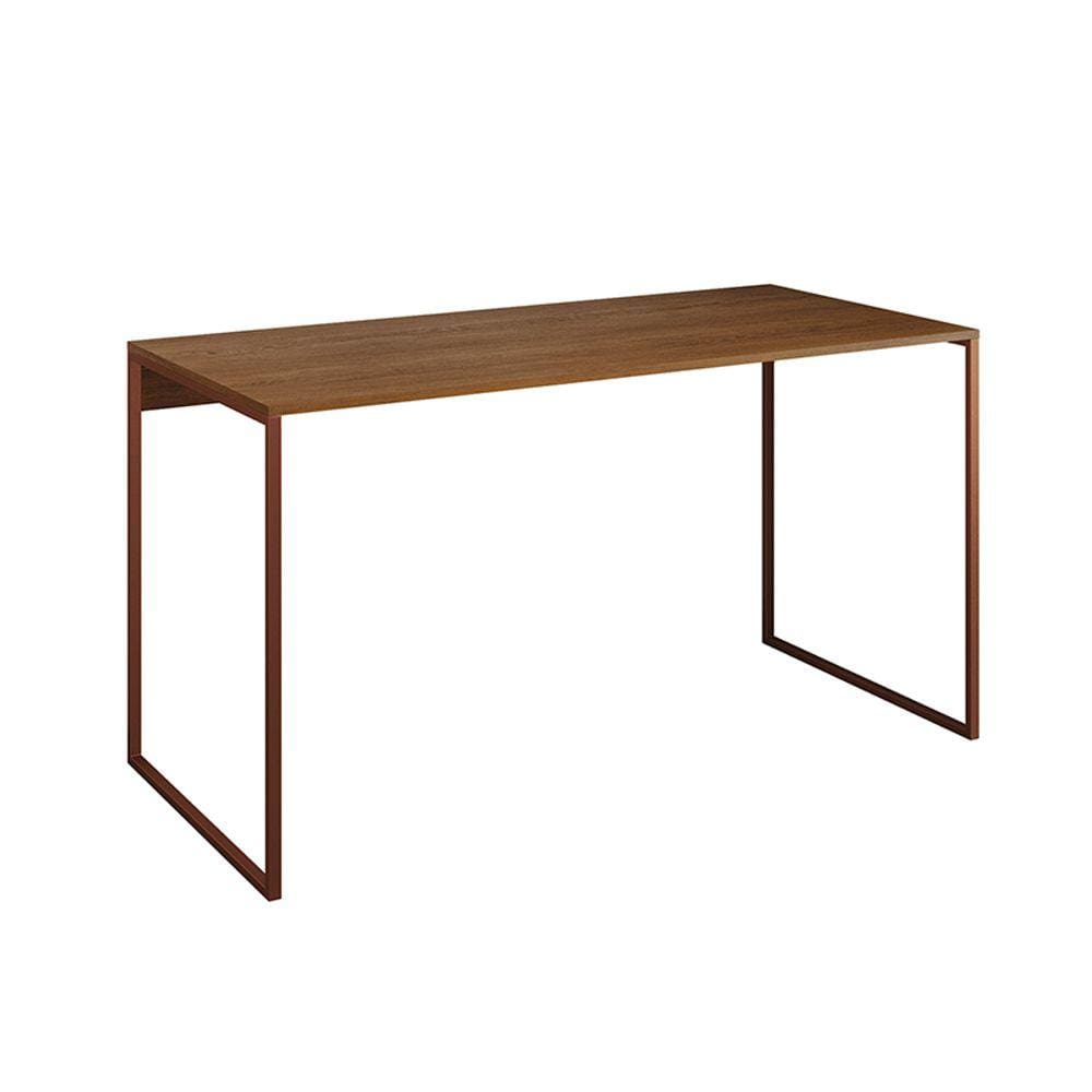 Mesa para Escritório Industrial Base Ferro Cobre Tampo Mdp Amêndoa 137x60