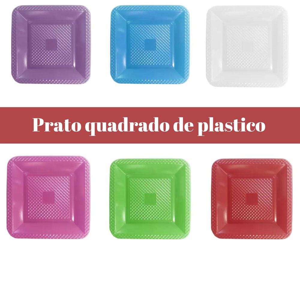 Prato Plastico C/Quadrado Para Bolo Refeiçao 15Cm