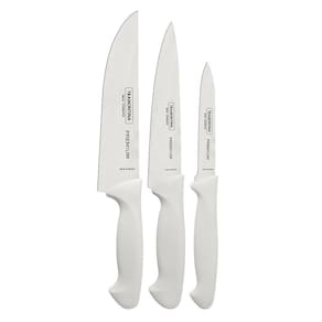 Conjunto de Facas Tramontina Inox Premium Cabo Branco 3 Peças