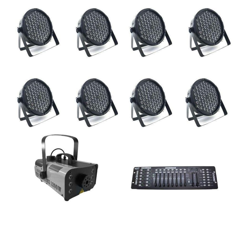 Kit 8 Par Leds + Máquina De Fumaça 1200W + Mesa Dmx 512