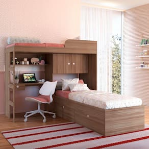 Beliche Atacama 6 Portas 1 Gaveta com Escada Cama Alta e Bancada de Estudo Nogal - Panorama Móveis