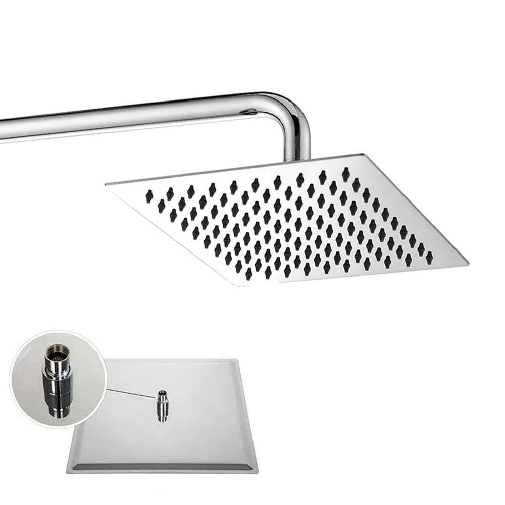 Ducha Chuveiro Aço Cromado 20X20 Slim Suporte Redondo Banheiro Piscina Area Externa
