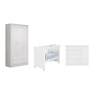 Quarto infantil Meu Soninho Guarda Roupa Berço e Cômoda Sapateira Branco - FdECOR