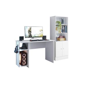 Jogo de Quarto Gamer com Mesa para Computador e Estante Branco - FdECOR