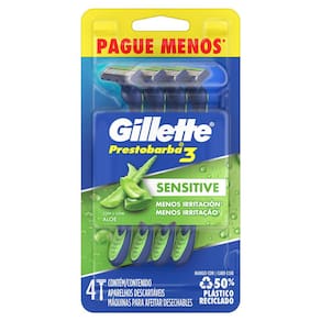 Aparelho de Barbear Gillette Prestobarba3 Sensitive Descartável com 4 Unidades