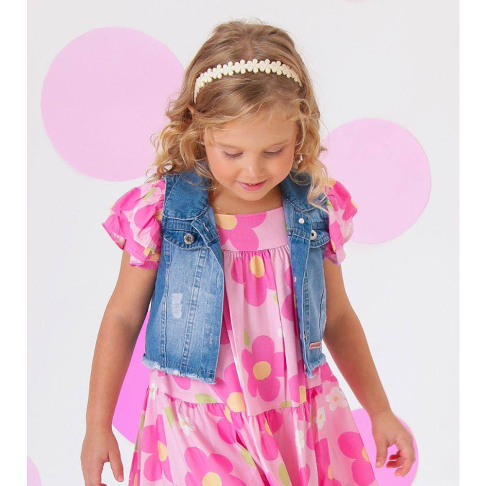 Conjunto Menina Vestido com Colete Rosa Anuska 3443