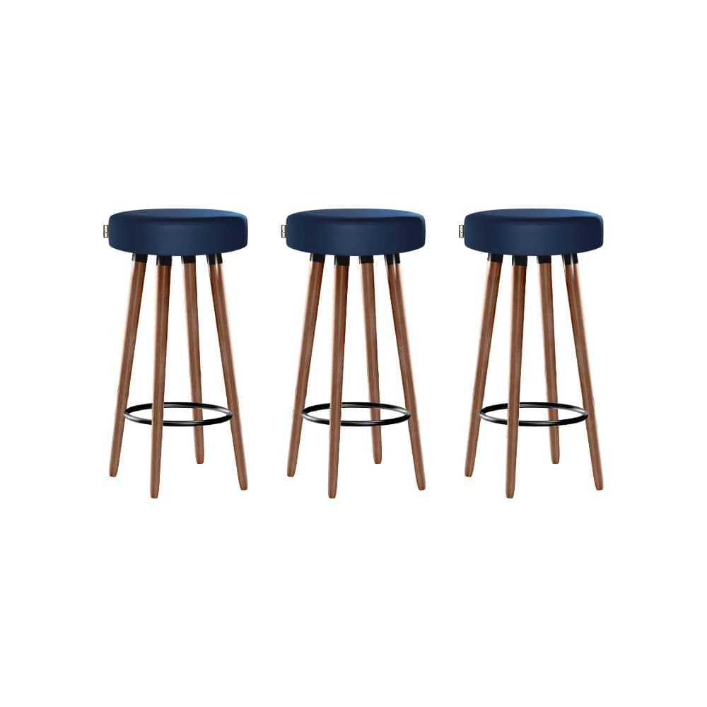Kit 3 Banquetas Moderna Alta Roma Slim Azul 70cm