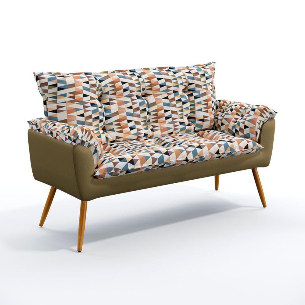 Poltrona Opala Namoradeira F-014 Sued Estampado Bege com Veludo Aradecor