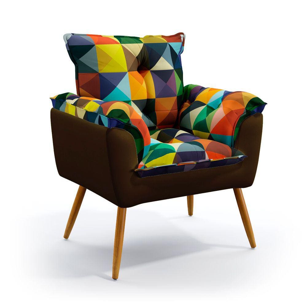 Poltrona Opala F-015 Sued Estampado Colorido com Veludo Aradecor