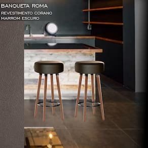 Banqueta Alta Berlim Pés Palito Estofada Redonda Marrom
