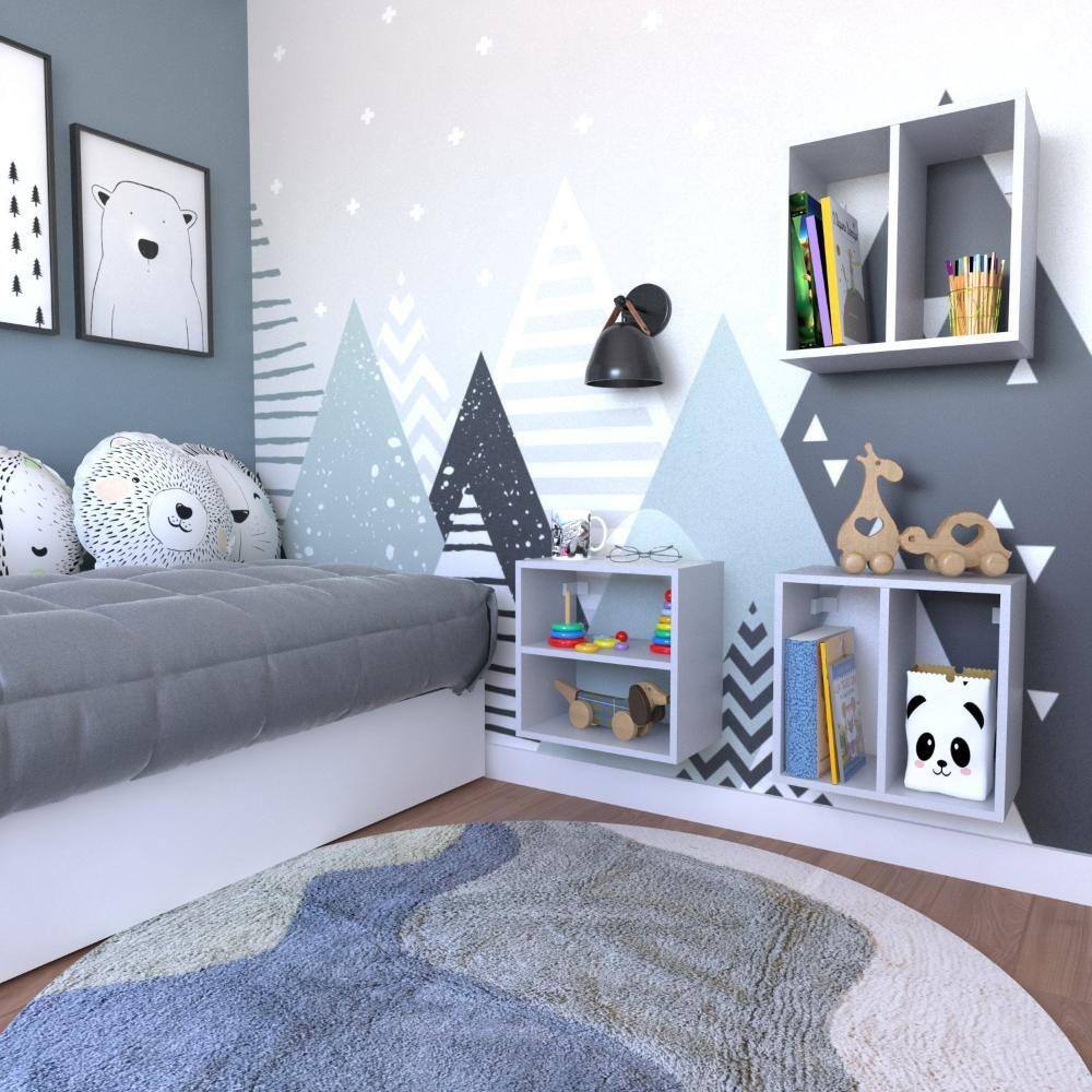 Conjunto 3 Nichos Prateleira para Quarto Infantil Bramov Móveis Cinza Cristal