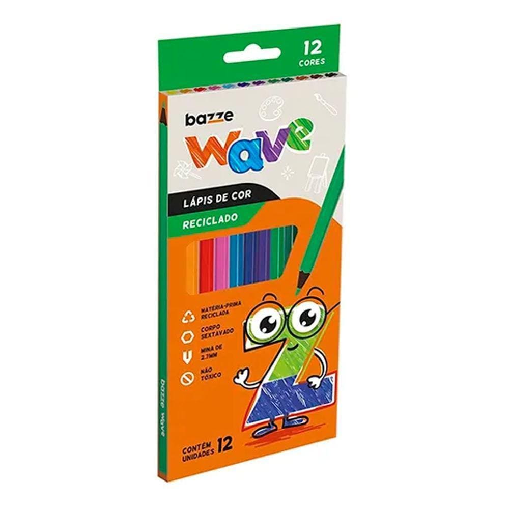 Lápis De Cor 12 Cores Escolar - Wave Bazze