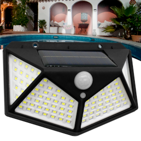 Luminária Arandela Solar Refletor Parede 100 Led Sensor Movimento Presença 3 Funções Lampada Bateria