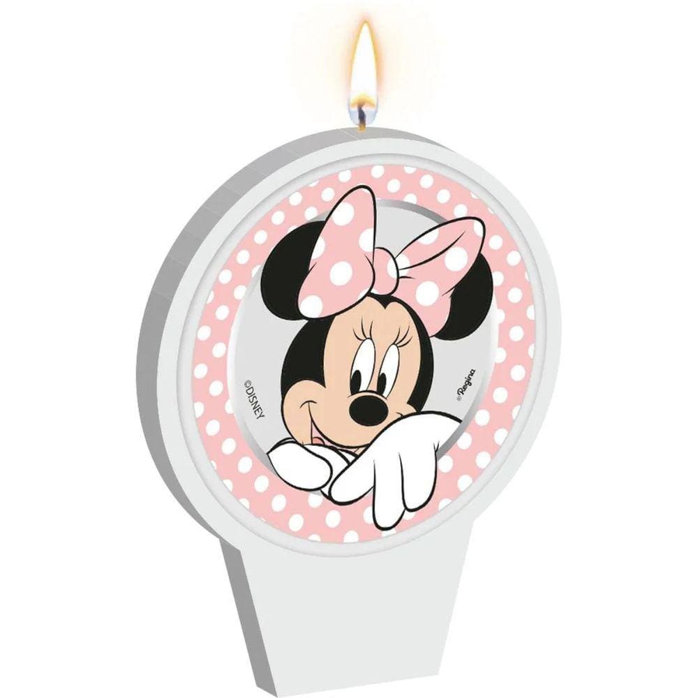 Vela Minnie Mouse Aniversário Plana Rosa