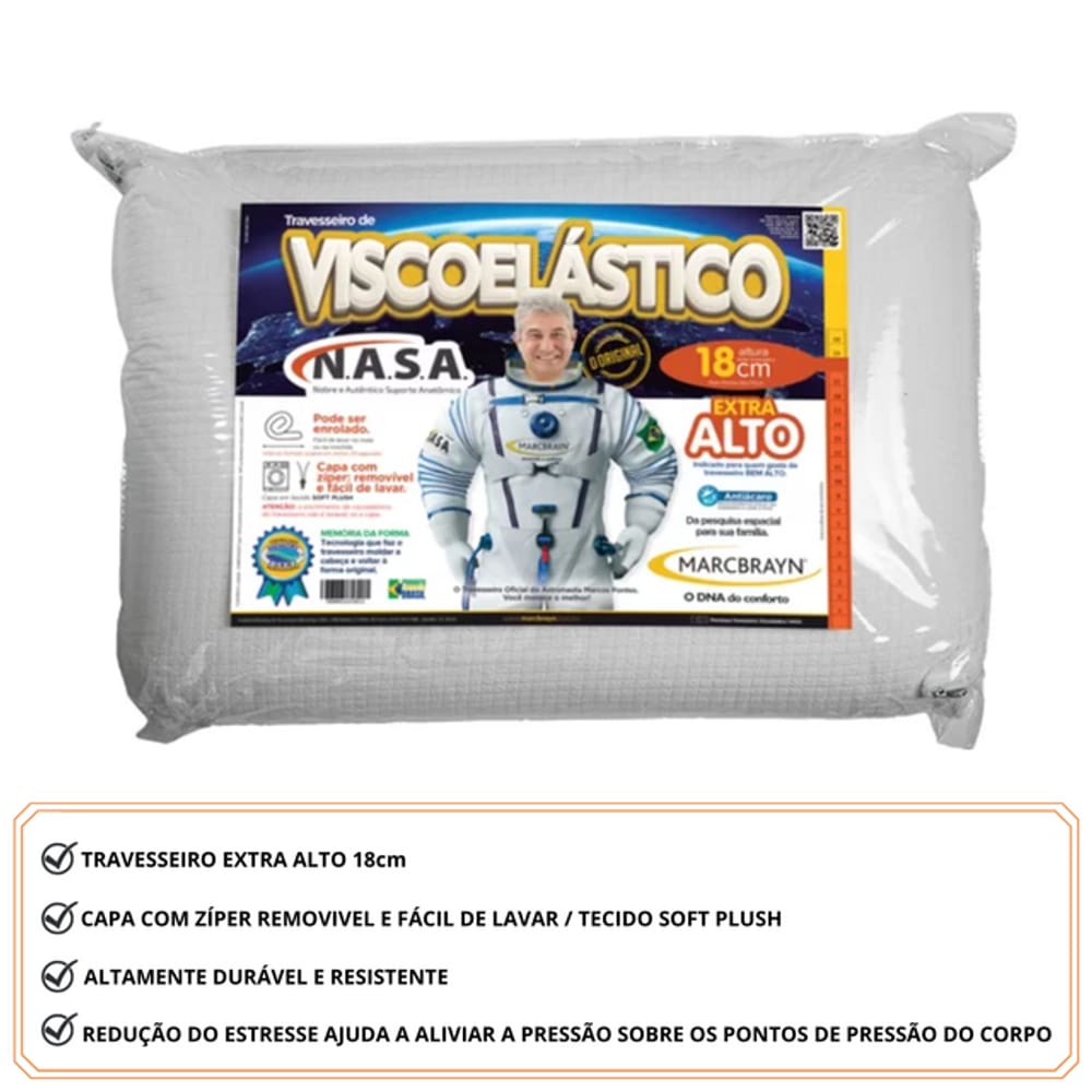 Travesseiro Marcbrayn Nasa Viscoelástico Alto 18cm
