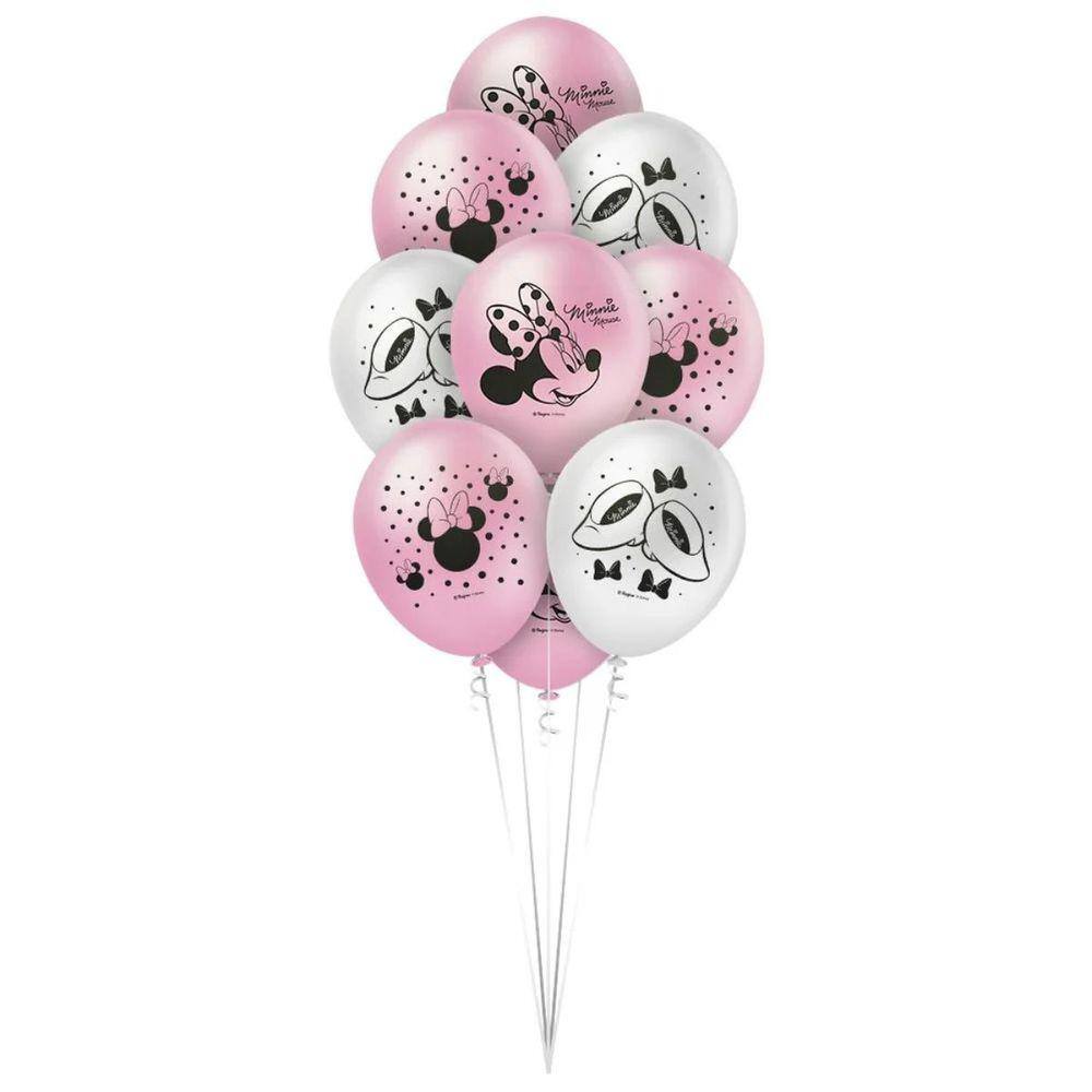 Balão Bexiga Minnie Mouse Rosa 9 Polegadas Com 25 Unidades