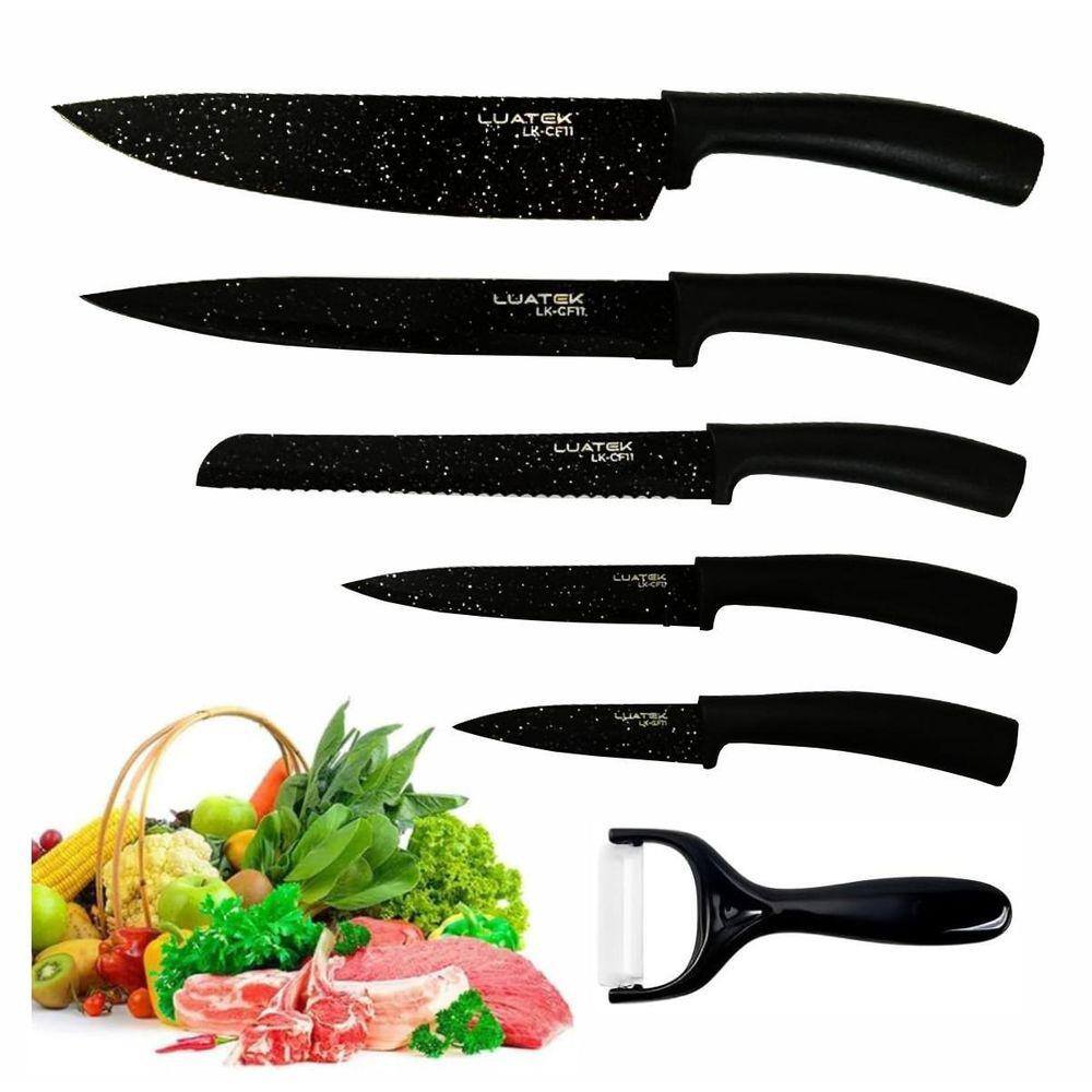 Conjunto Faca Gourmet Aço Antiaderente Duplo Marmorizado 6Pç
