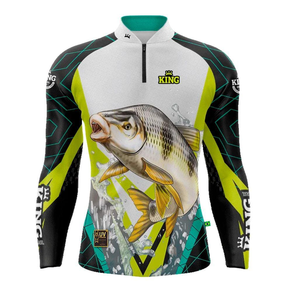 Camiseta Pesca King Brasil Fator Proteção Solar UV KFF305 Piapara Branco