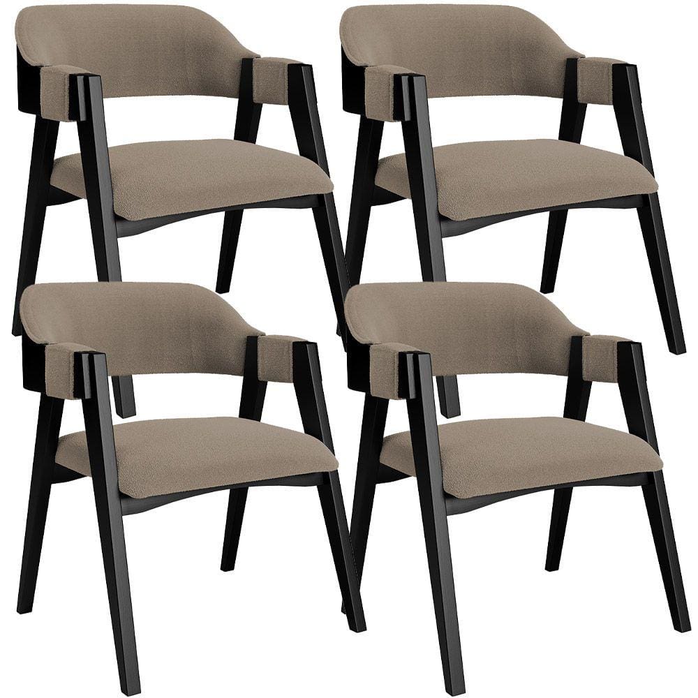 Kit 4 Cadeiras Sala de Jantar Estar Living Estofada Suran L02 Preto Bouclê Bege - Lyam Decor