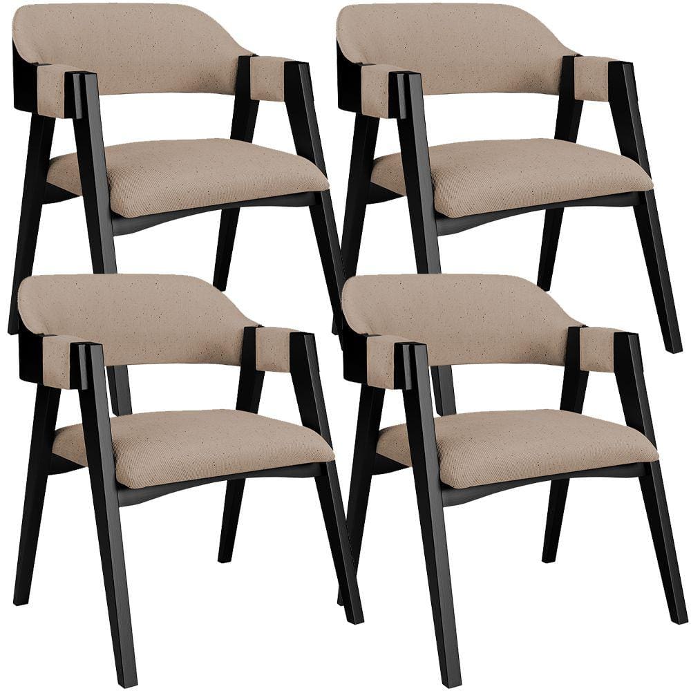 Kit 4 Cadeiras Sala de Jantar Estar Living Estofada Suran L02 Preto Linho Bege Escuro - Lyam Decor